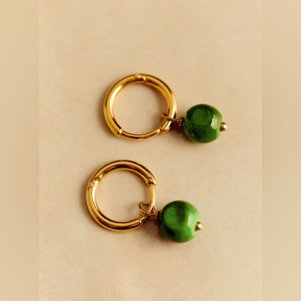 Sezane green gold Charlotte mini hoop earrings with box